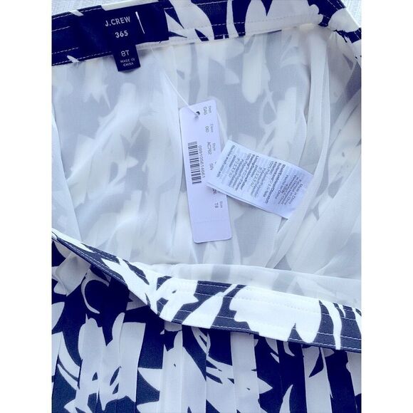 J.Crew Pleated Midi in Navy & White Shadow Print Chiffon A-line Skirt Tall 8 NWT - Picture 9 of 10